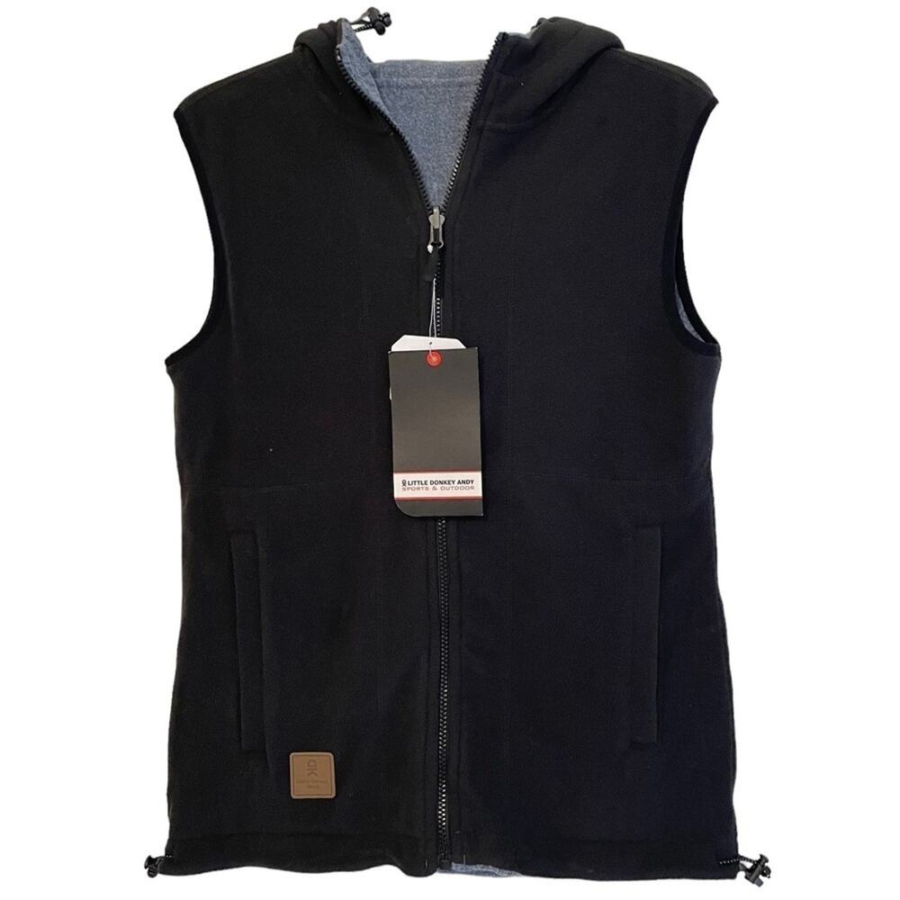 Little Donkey‎ Andy Reversible Black Grey Fleece Vest XS NWT